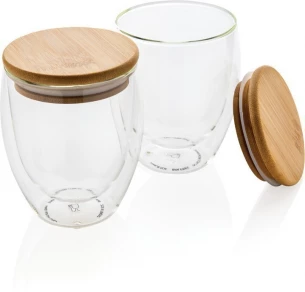 Kaksiseinäinen borosilikaattilasi bambukannella 250ml 2kpl setti