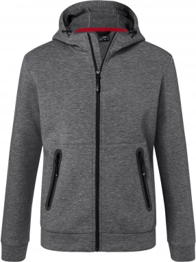 Kapuutsiga jope, millel on moekad detailid ja melange välimus