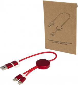 Alasia 5-in-1 recycled aluminium and plastic 30 cm data sync and 27W fast charge cable