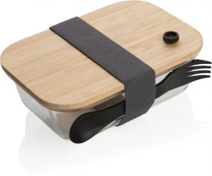 Klaasist lõunasöögikarp bambusest kaanega