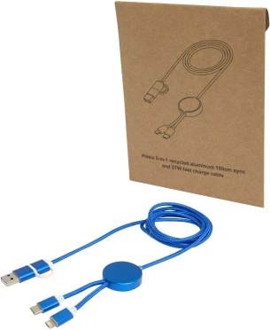 Alasia 5-in-1 recycled aluminium and plastic 150 cm data sync and 27W fast charge cable
