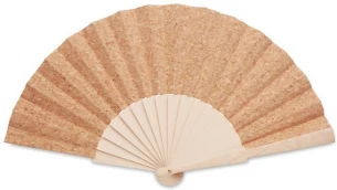 Wood hand fan with cork fabric