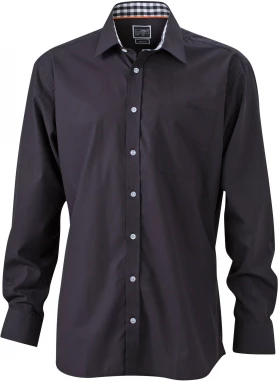Fashionable shirt with checked insets on collar and cuff