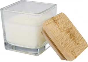 Ambra square glass candle with bamboo lid