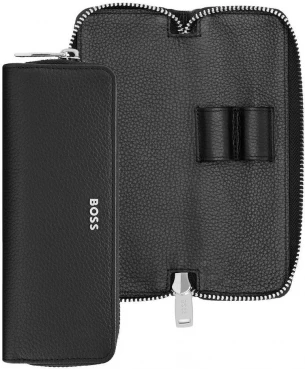 Zipped double pen case Classic Grained Black
