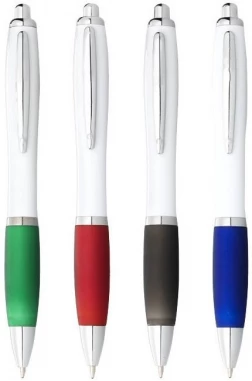 Nash-kuulakärkikynä, valkoinen runko, värillinen grippi, musta muste