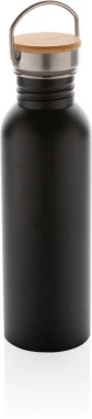 Modern stainless steel bottle with bamboo lid, black