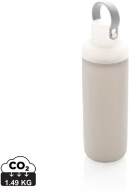 Glass water bottle with silicon sleeve, grey