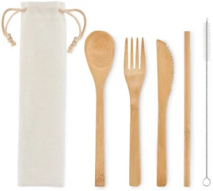 Bamboo cutlery with straw