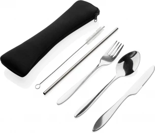4 PCS ruostumattomasta teräksestä valmistettu uudelleenkäytettävä ruokailuvälinesarja