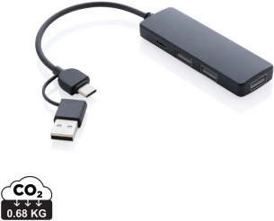 RCS kierrätysmuovista valmistettu USB- hubi, jossa on kaksi sisääntuloa