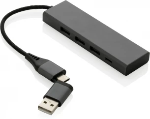 Terra RCS kierrätysalumiinista valmistettu hubi, jossa on 3 USB-porttia