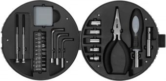 25-osaline tööriistakomplekt rehvikujulises karbis