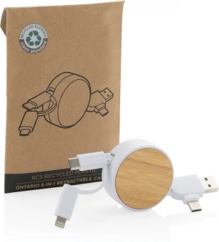 RCS kierrätysmuovista valmistettu Ontario 6-in-1 kelautuva kaapeli, valkoinen