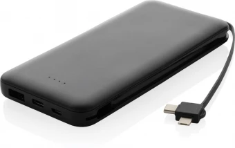 Lockhart RCS kierrätysmuovista valmistettu 10.000 mAh virtapankki integroiduilla kaapeleilla