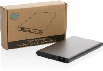 4000mAh virtapankki USB-C:llä RCS muovista/alumiinista