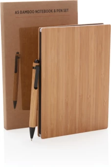 A5 Bambuvihko ja kynäsetti, ruskea