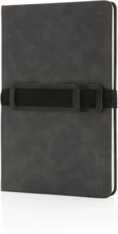 Luksusa cieto vāku PU piezīmju grāmatiņa A5 ar telefona un pildspalvas turētāju