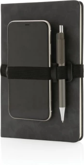 Luksusa cieto vāku PU piezīmju grāmatiņa A5 ar telefona un pildspalvas turētāju