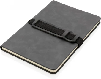 Luksusa cieto vāku PU piezīmju grāmatiņa A5 ar telefona un pildspalvas turētāju