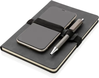Luksusa cieto vāku PU piezīmju grāmatiņa A5 ar telefona un pildspalvas turētāju