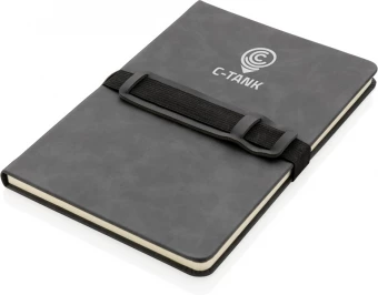 Luksusa cieto vāku PU piezīmju grāmatiņa A5 ar telefona un pildspalvas turētāju