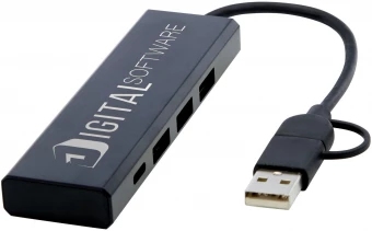 Rise RCS-kierrätetystä alumiinista valmistettu USB 2.0 -keskitin
