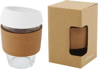 Lidan 360 ml:n lasinen kahvimuki borosilikaatista, korkkigrippi ja silikonikansi