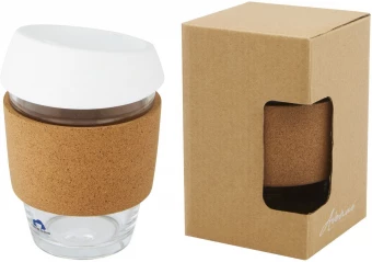 Lidan 360 ml:n lasinen kahvimuki borosilikaatista, korkkigrippi ja silikonikansi