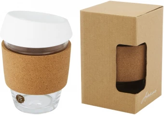 Lidan 360 ml:n lasinen kahvimuki borosilikaatista, korkkigrippi ja silikonikansi