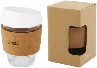 Lidan 360 ml:n lasinen kahvimuki borosilikaatista, korkkigrippi ja silikonikansi