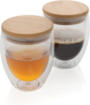 Kaksiseinäinen borosilikaattilasi bambukannella 250ml 2kpl setti