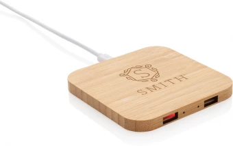 FSC®-sertifioitu bambusta valmistettu 5W langaton laturi USB:llä, ruskea