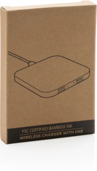 FSC®-sertifioitu bambusta valmistettu 5W langaton laturi USB:llä, ruskea
