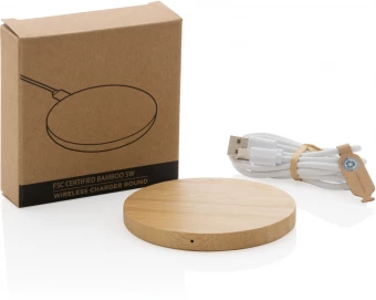 FSC®-sertifioitu bambu 5W langaton laturi, pyöreä, ruskea