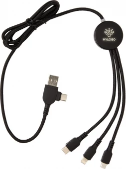 Valaistu logo 6-in-1 kaapeli, musta