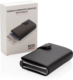 Standardi alumiininen RFID- korttikotelo PU-lompakolla, musta