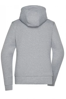 Kapuutsiga jope, millel on moekad detailid ja melange välimus