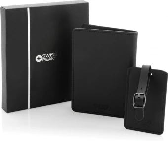 Swiss Peak GRS kierrätetystä PU:sta valmistettu matkalahjasetti, musta