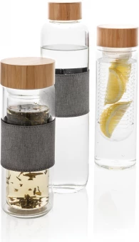 Impact borosilikaattilasipullo bambukannella, läpinäkyvä