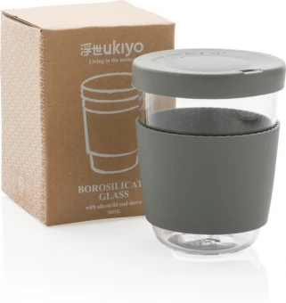 Ukiyo borosilicate glass with silicon lid and sleeve, black