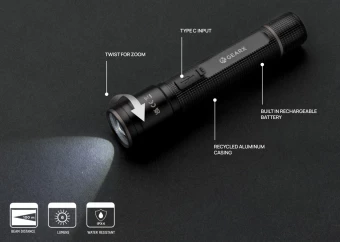 Gear X RCS otrreizēji pārstrādāta alumīnija USB uzlādējams kabatas lukturītis