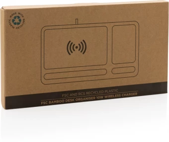 Bambusa galda organizators 10W bezvadu lādētājs