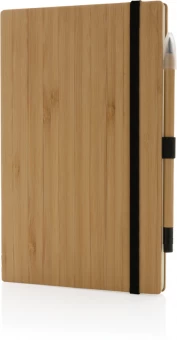 Bambusta valmistettu muistikirja ja loputon kynäsetti