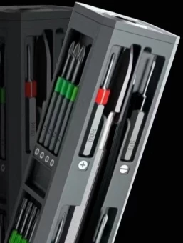 SCX.design T20 30-osainen ruuvimeisseli- ja korjaussarja alumiinikotelossa.