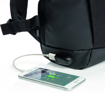 Madrid anti-theft RFID USB kannettavan tietokoneen reppu, PVC vapaa, musta