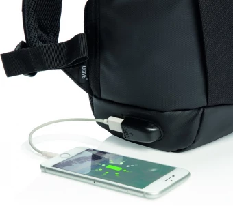 Madrid anti-theft RFID USB kannettavan tietokoneen reppu, PVC vapaa, musta