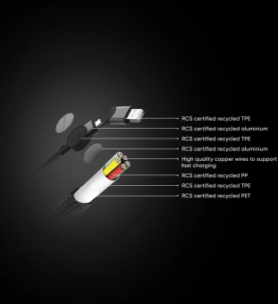 Oakland RCS pārstrādāta plastmasas 6-in-1 ātrās uzlādes 45W kabelis