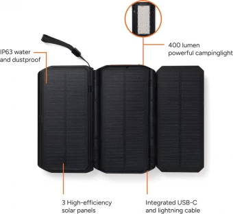 Päikesepaneeliga akupank Nordic Drift Titan 10.000mAh