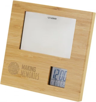 Sasa bambusta valmistettu valokuvakehys lämpömittarilla